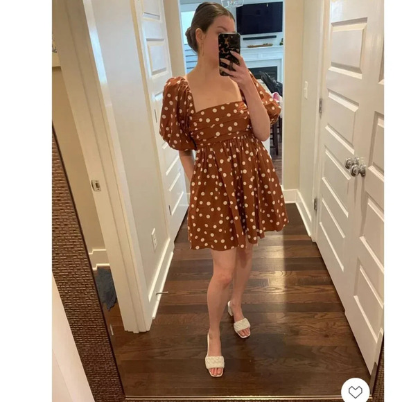 Abercrombie & Fitch Emerson Ruched Puff Sleeve Polka Dot Babydoll Mini Dress NWT - Picture 5 of 14